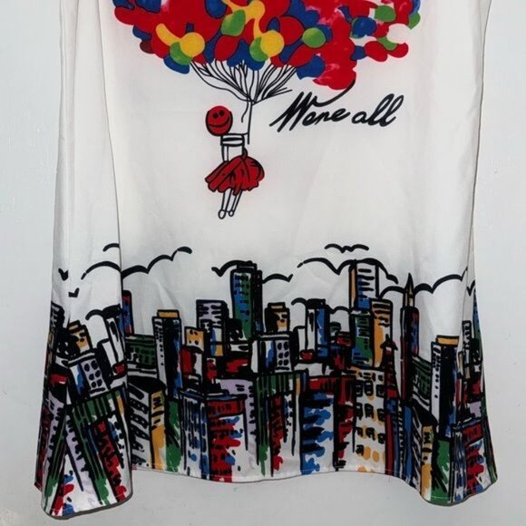 Colorful Sleeveless Cityscape A-Line Dress With Balloon Print L Polyester/Spande - Picture 2 of 5